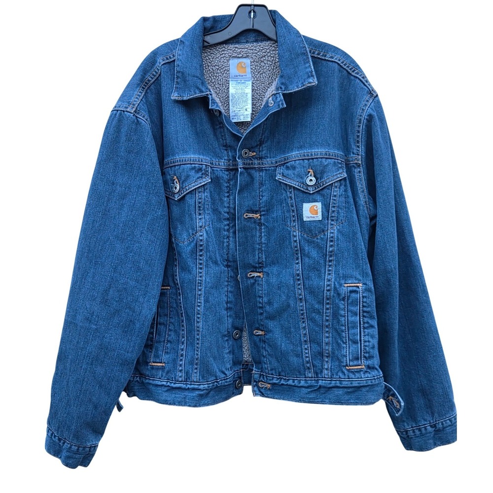 Carhartt J292 ABL Sherpa Denim Trucker Jacket Blue Large Street Workwear Utility